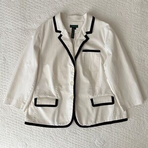 Ralph Lauren Jeans Company Ivory Brown Trim Denim Blazer Size 2X Plus